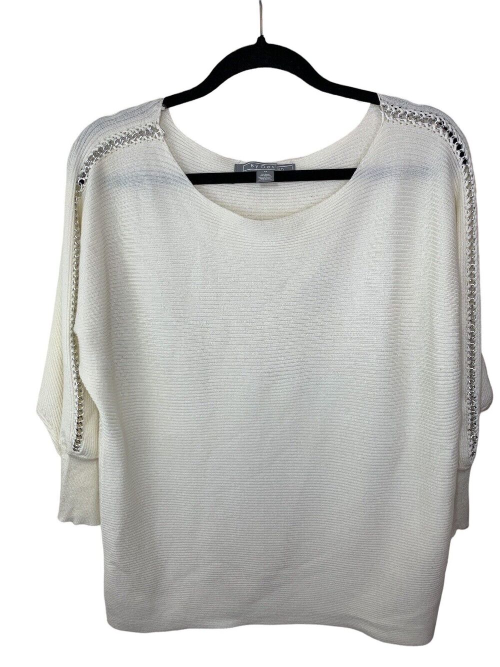 By Design White Sweater Scoop Neck Medium Dolman Sleeve Pullover Chain Y2K